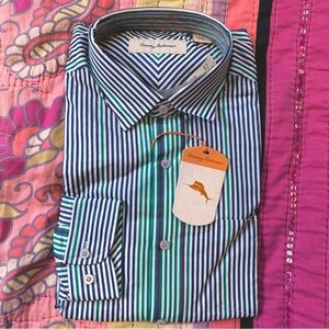 Tommy Bahama La Habana Striped Cotton Button Down Dress Shirt in Geenlake